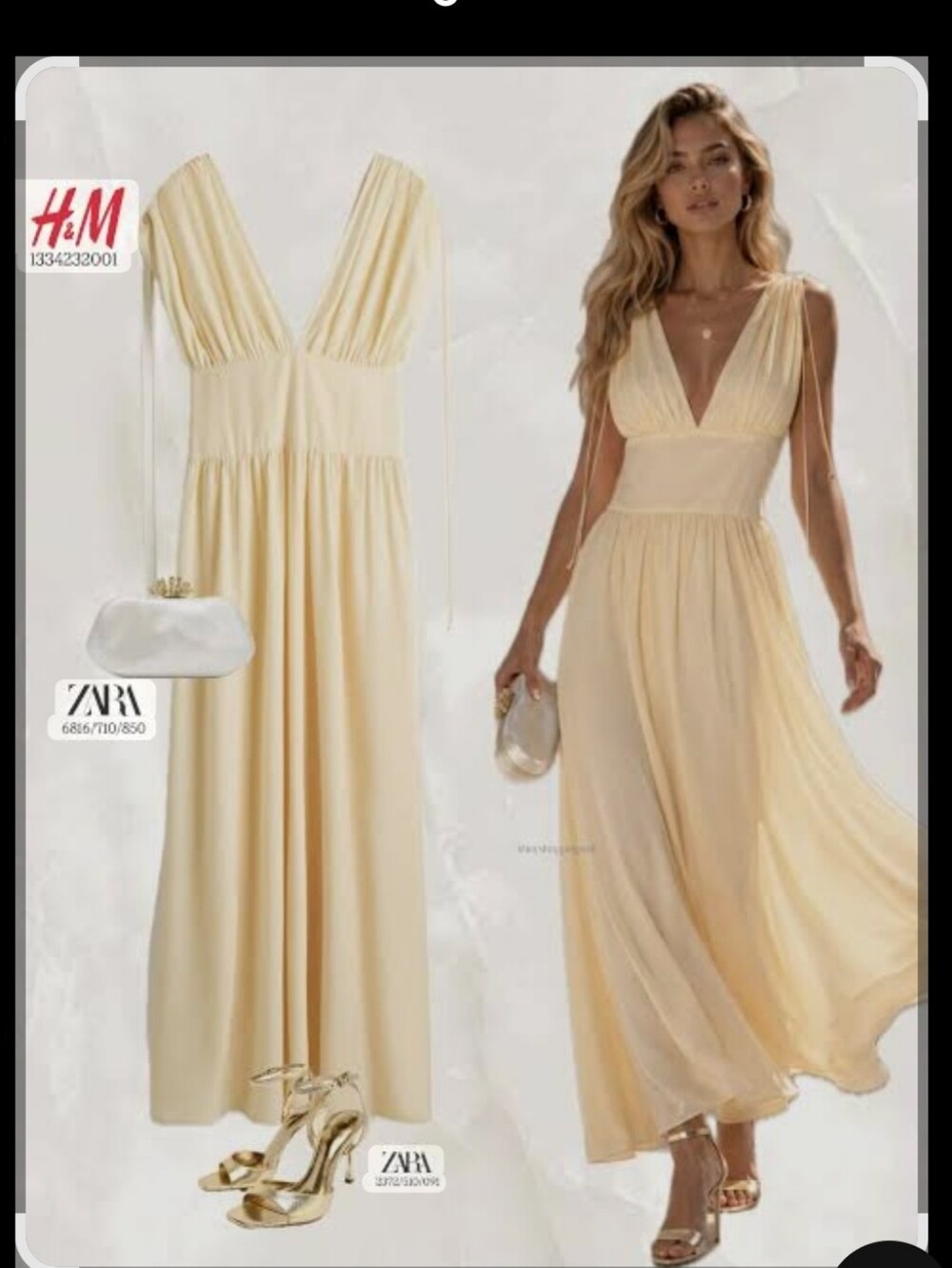 H&M DRAPED DRAWSTRING-DETAIL DRESS YELLOW NEW MAXI